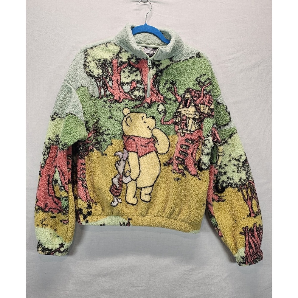 Disney Winnie the Pooh Fleece Pullover XS All Over Print Sherpa Quarter Zip
